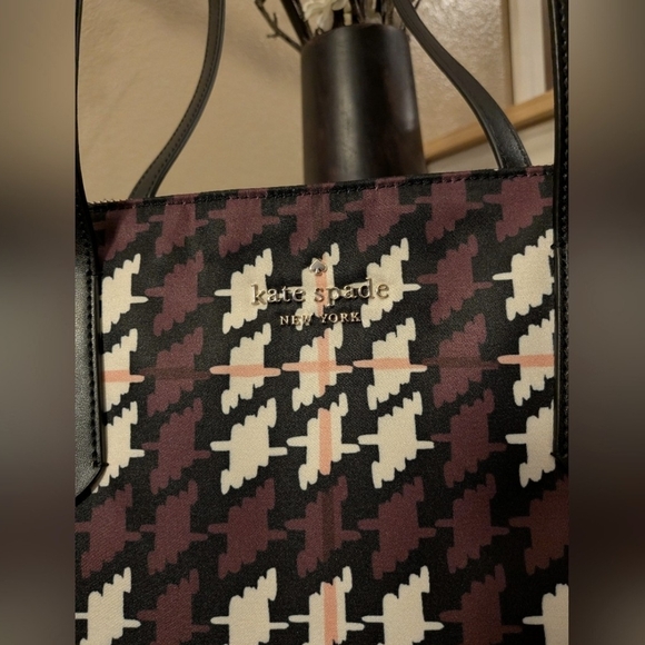 Kate Spade Houndstooth Tote and Wallet Set - Purple, Pink and Cream / Black - Picture 5 of 14
